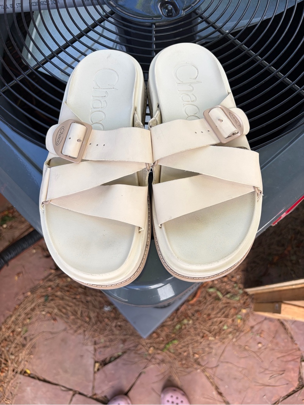Chaco Women’s Cream Cross-Strap Buckle Sandals